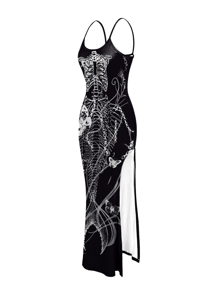Black 1930s Mermaid Skeleton Spaghetti Straps Dress — a 1930s silhouette that turns sidewalks into runways