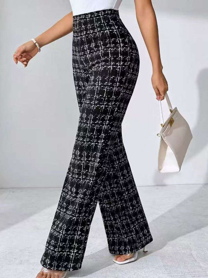 Black 1930s Plaid High Waisted Wide-Leg Pants - vintage fashion, retro style, classic black