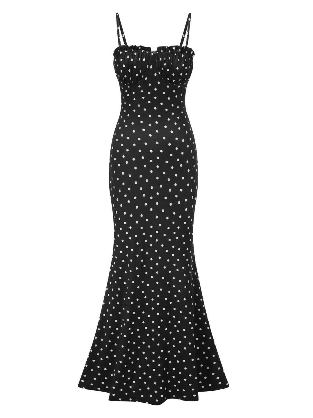 She slips into this Black 1930s Polka Dots Backless Mermaid Maxi Dress and suddenly it&