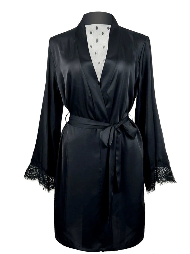 Black Polka Dots Lace Satin Robes - vintage fashion, retro style, classic black