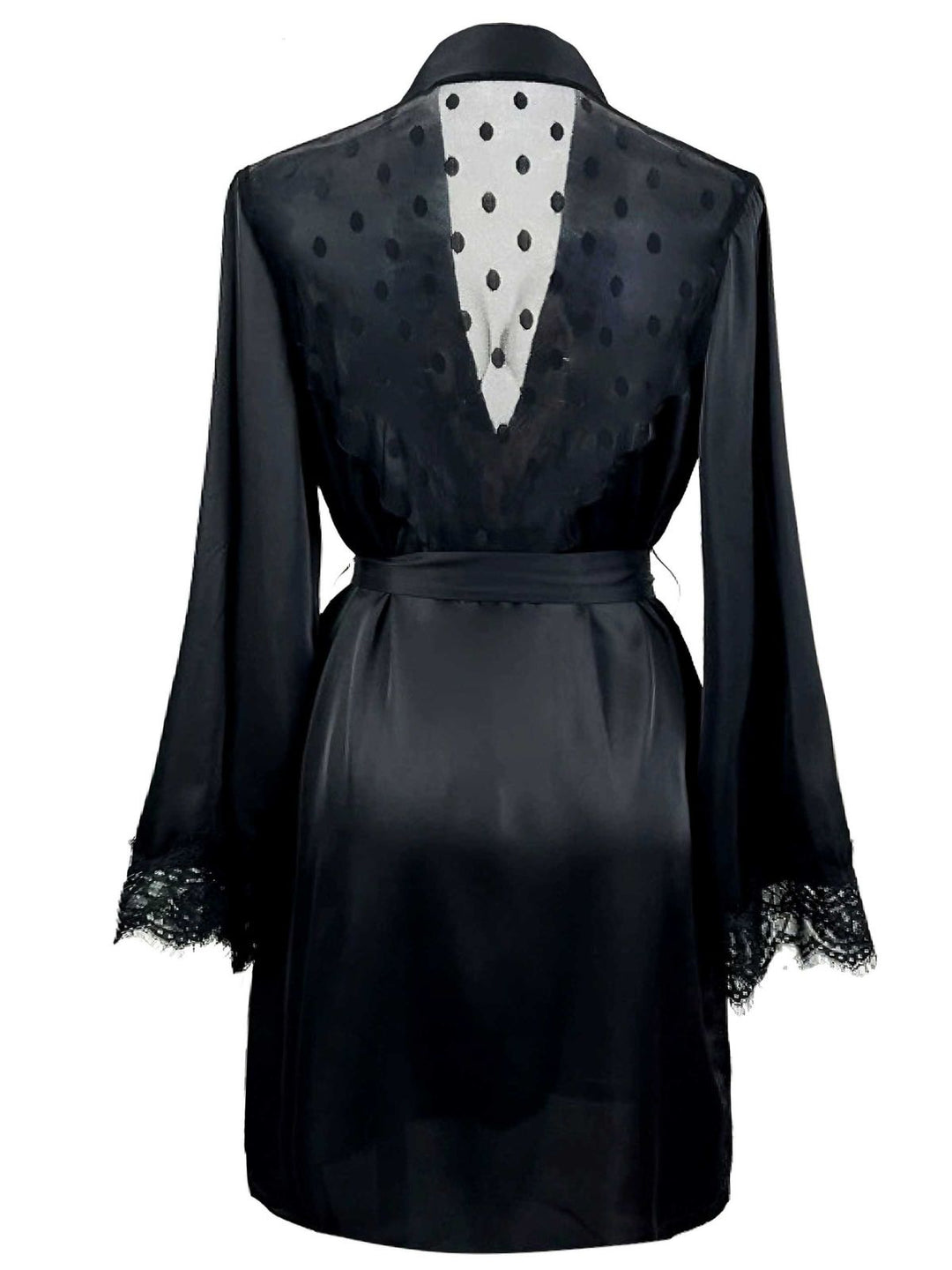 Black Polka Dots Lace Satin Robes - vintage fashion, retro style, classic black