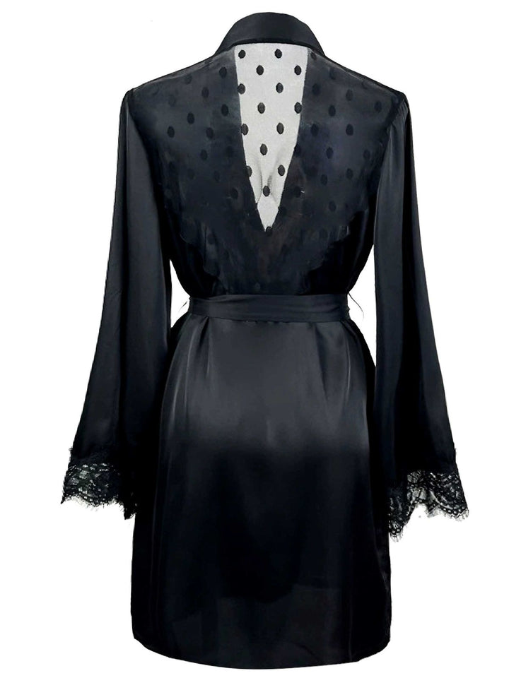 Black Polka Dots Lace Satin Robes - vintage fashion, retro style, classic black