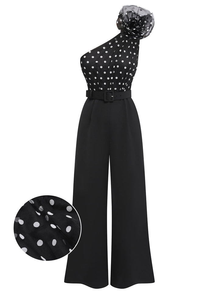 Black 1930s Polka Dots Patchwork Jumpsuit, vintage romper, retro jumpsuit - perfect for women who love vintage and retro fashion
