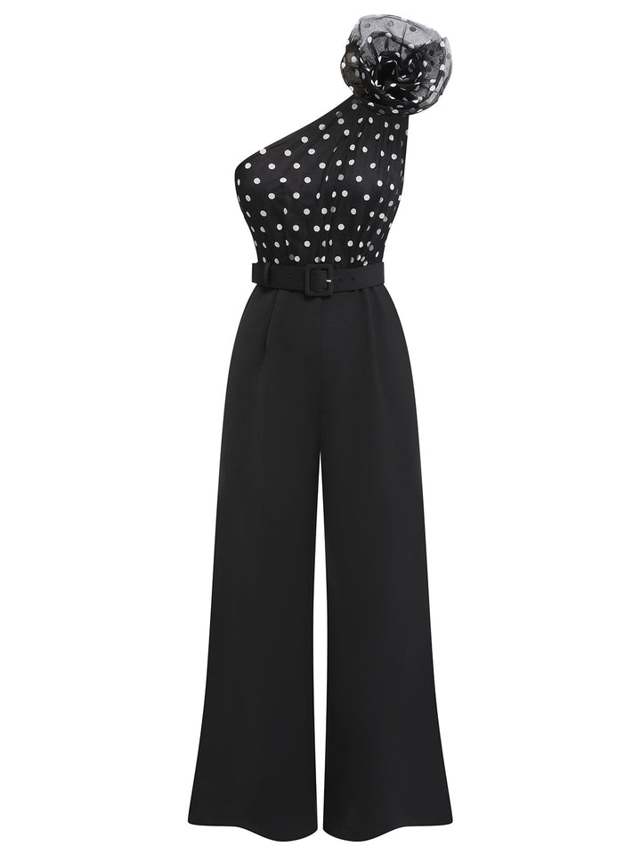 Black 1930s Polka Dots Patchwork Jumpsuit, vintage romper, retro jumpsuit - perfect for women who love vintage and retro fashion