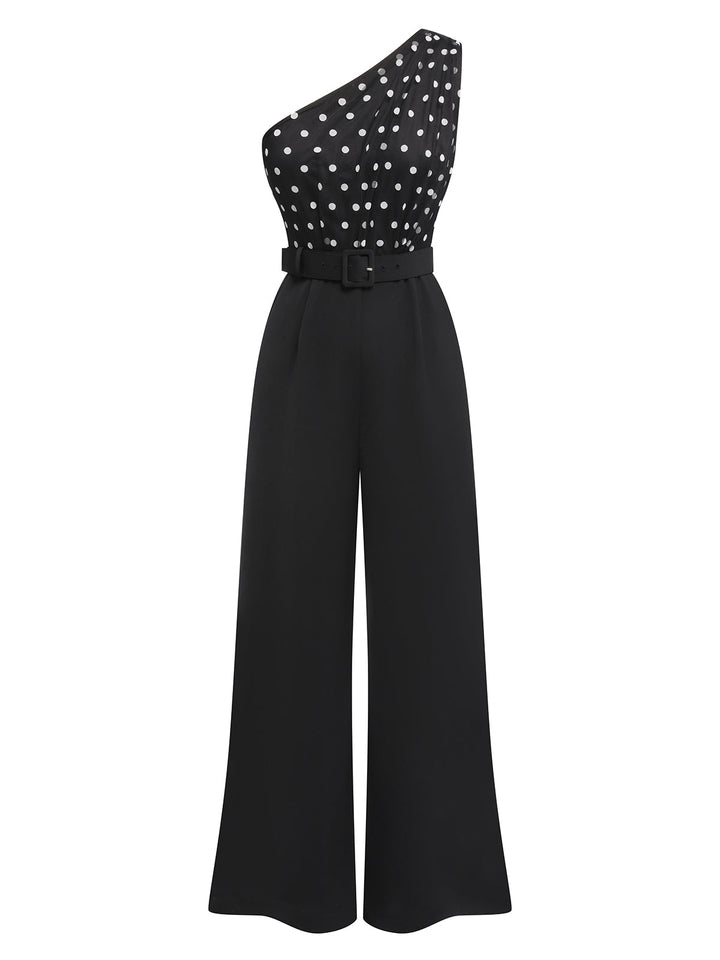 Black 1930s Polka Dots Patchwork Jumpsuit, vintage romper, retro jumpsuit - perfect for women who love vintage and retro fashion