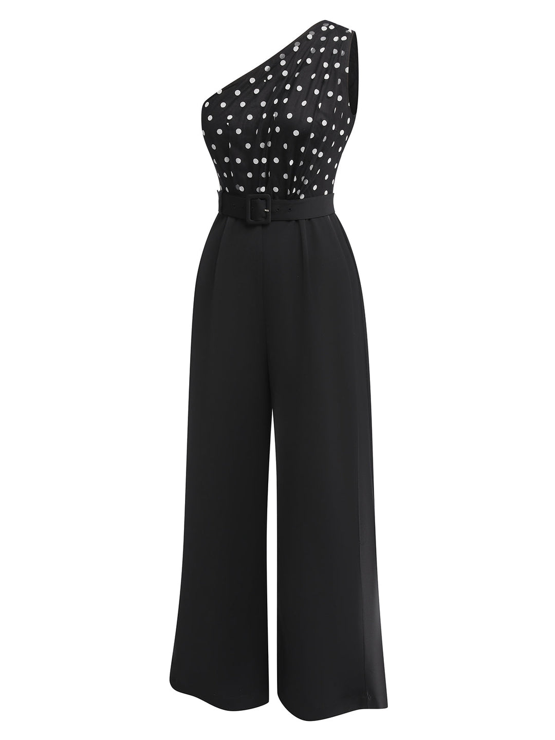 Black 1930s Polka Dots Patchwork Jumpsuit, vintage romper, retro jumpsuit - perfect for women who love vintage and retro fashion