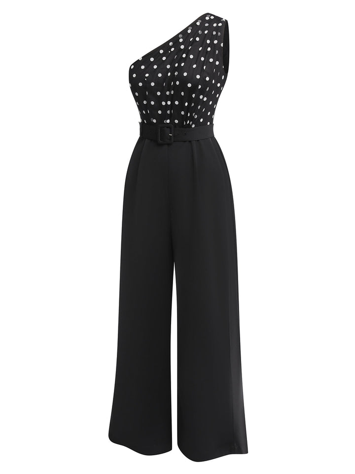 Black 1930s Polka Dots Patchwork Jumpsuit, vintage romper, retro jumpsuit - perfect for women who love vintage and retro fashion