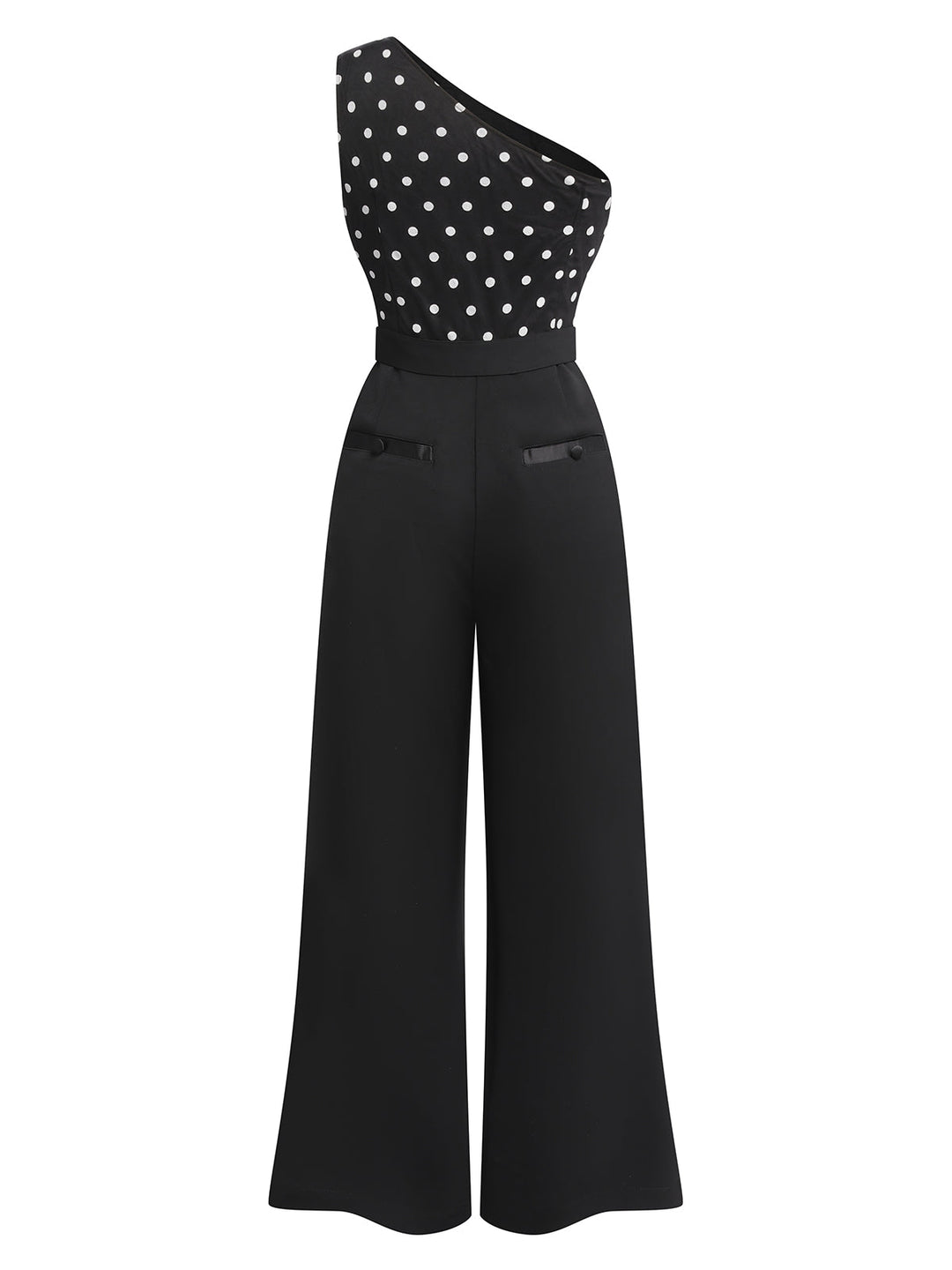 Black 1930s Polka Dots Patchwork Jumpsuit, vintage romper, retro jumpsuit - perfect for women who love vintage and retro fashion