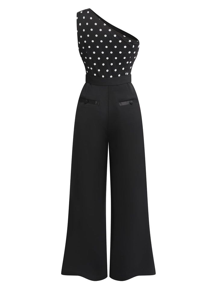 Black 1930s Polka Dots Patchwork Jumpsuit, vintage romper, retro jumpsuit - perfect for women who love vintage and retro fashion