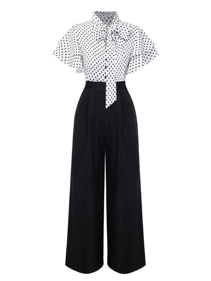 Black 1930s Polka Dots Tie-Neck Jumpsuit: timeless 1930s elegance she makes her own