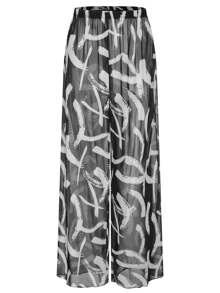 [Plus Size] Black Random Strokes Sheer Pants, vintage fashion, retro style - perfect for women who love vintage and retro fashion