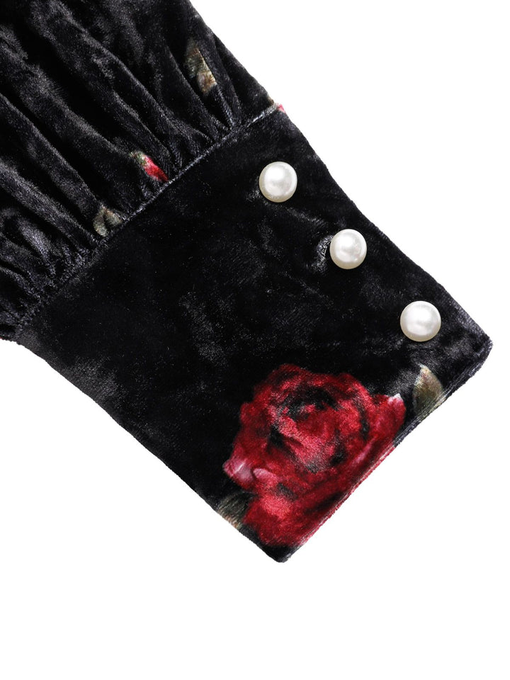 She slips into this Black 1930s Rose Velvet Fishtail Dress and suddenly it&