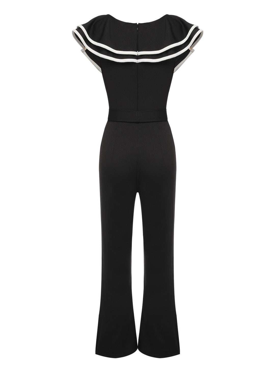 Black 1930s Ruffle Lapel Bootcut Jumpsuit — 1930s style that transcends decades