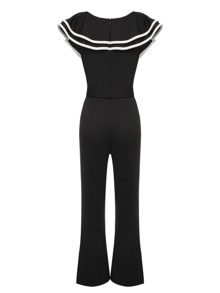 Black 1930s Ruffle Lapel Bootcut Jumpsuit — 1930s style that transcends decades