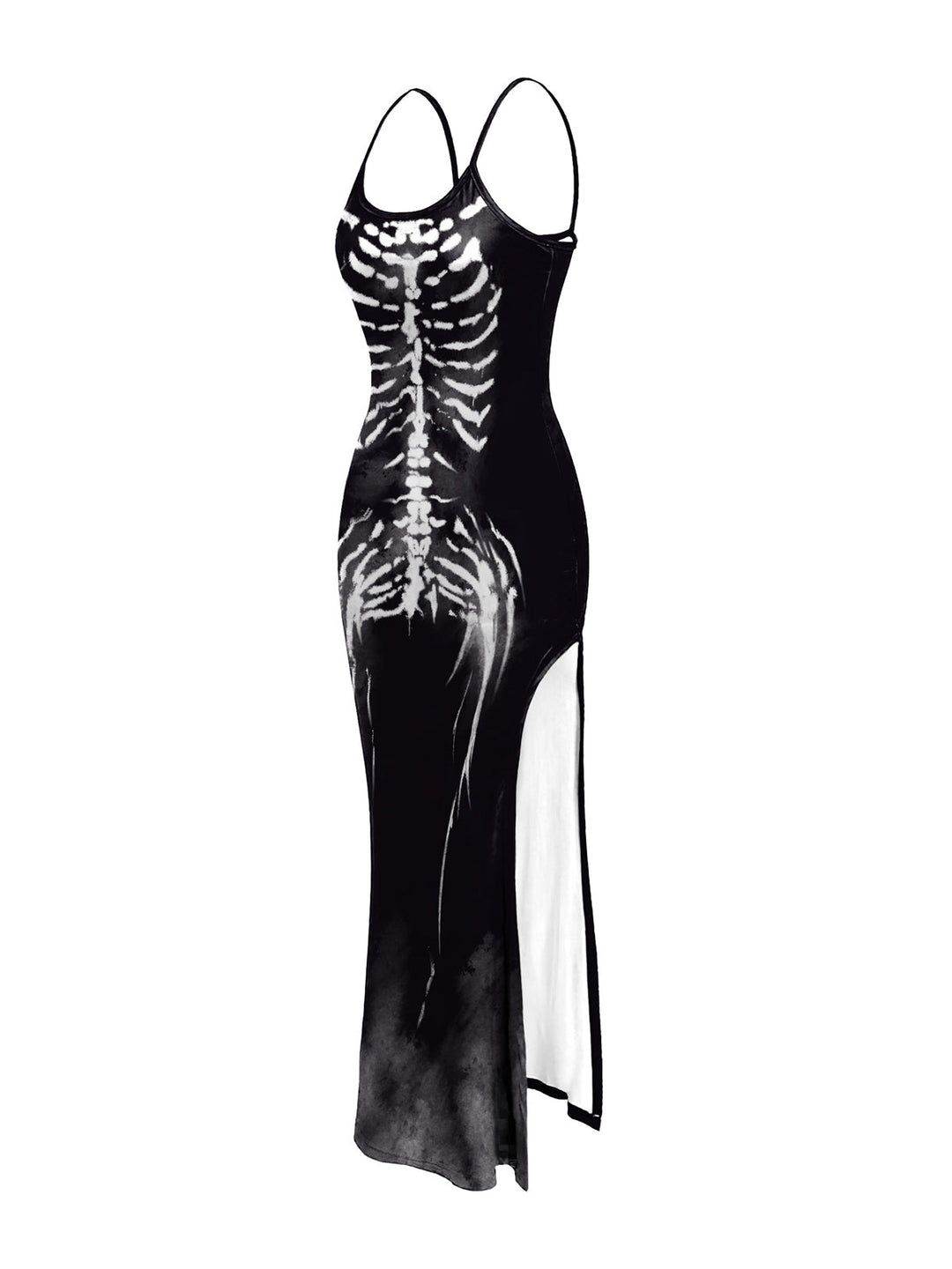 Black 1930s Skeleton Slit Spaghetti Straps Dress — a 1930s silhouette that turns sidewalks into runways