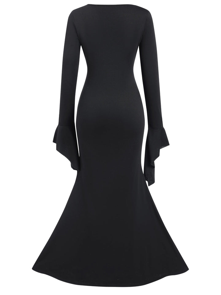 Black 1930s Sold Batwing Cuffs Fishtail Dress, vintage dress, retro fashion - perfect for women who love vintage and retro fashion