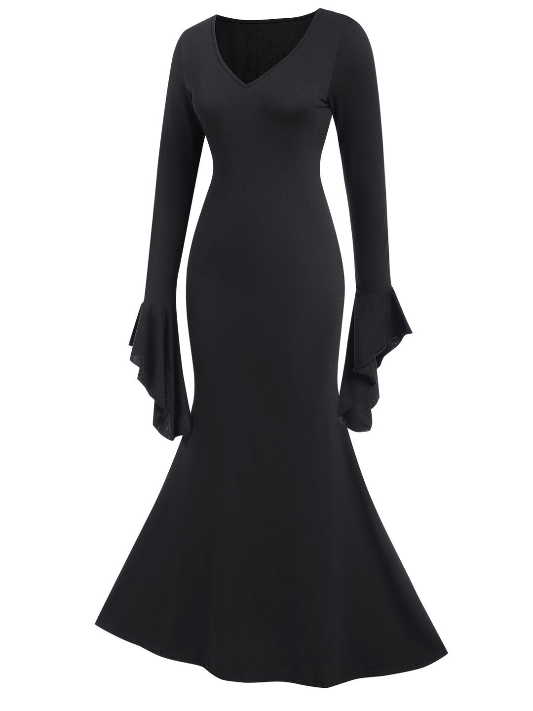 Black 1930s Sold Batwing Cuffs Fishtail Dress, vintage dress, retro fashion - perfect for women who love vintage and retro fashion