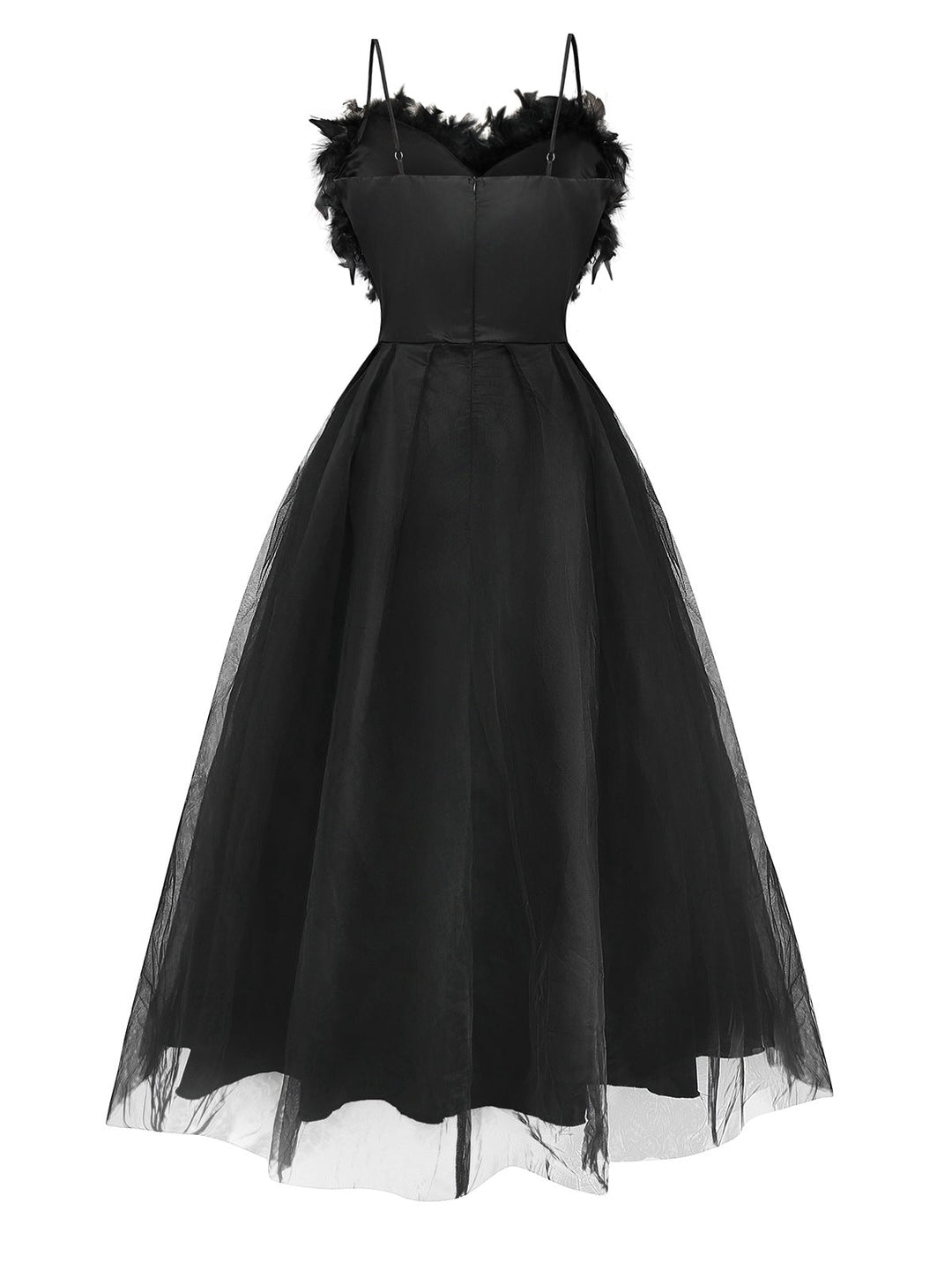 Black 1930s Solid 3D Feather Mesh Dress - vintage dress, retro fashion, classic black