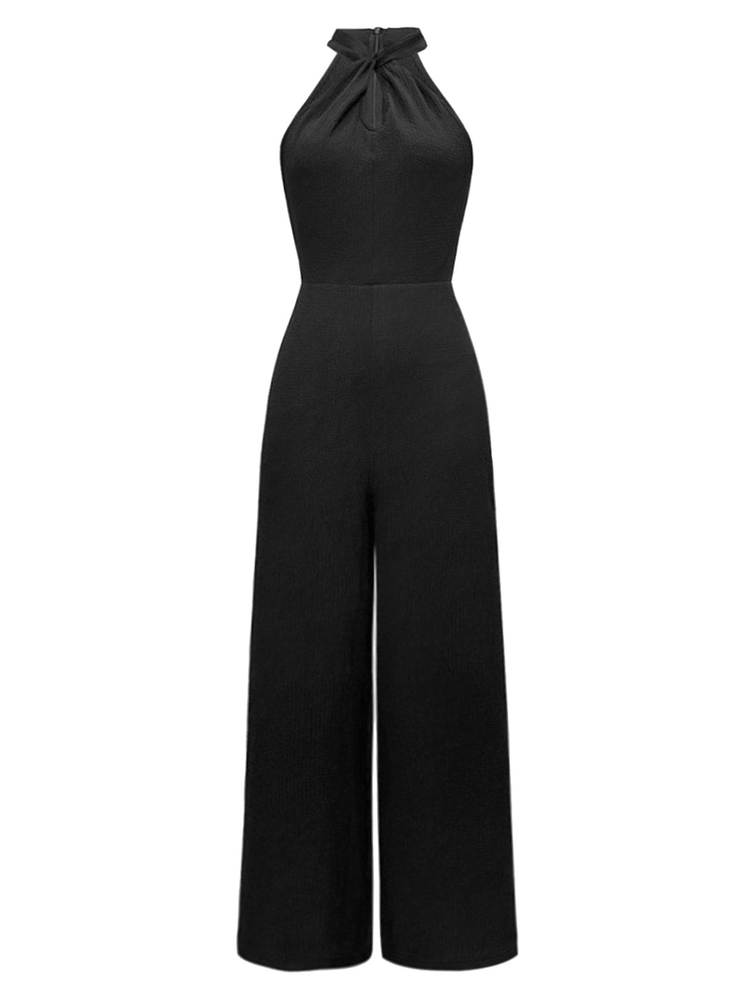 She finds her 1930s story in this Black 1930s Solid Halter Sleeveless Jumpsuit