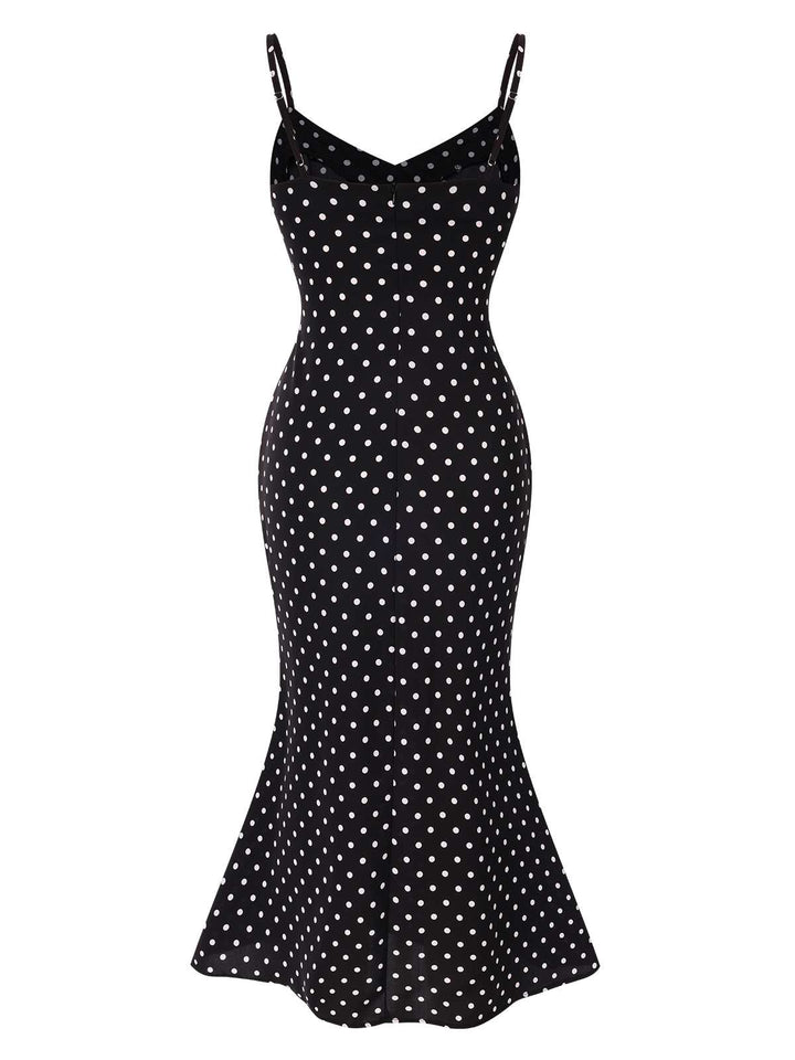 This Black 1930s Spaghetti Strap Polka Dots Mermaid Dress wraps her in 1930s elegance, one twirl at a time