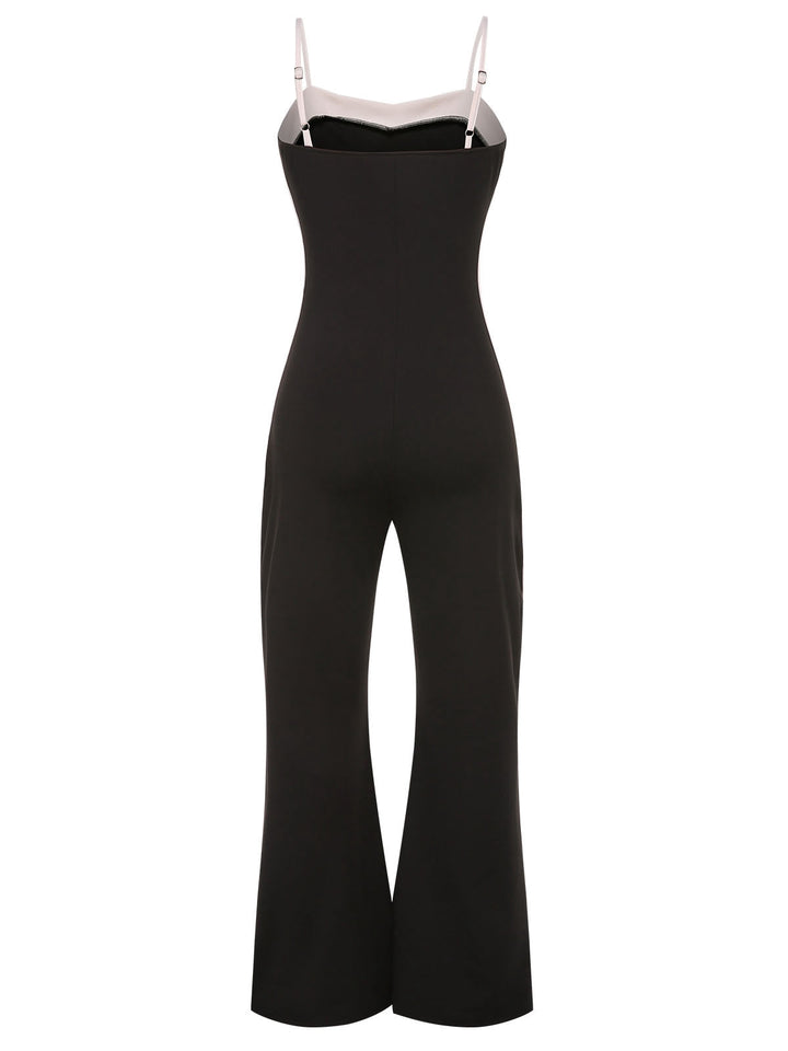 Black 1930s Spaghetti Straps Colorblock Jumpsuit, vintage romper, retro jumpsuit - perfect for women who love vintage and retro fashion