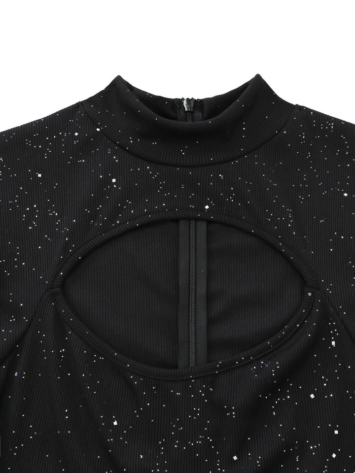 Black 1930s Sparkly Cutout Jumpsuit with Cape - vintage jumpsuit, retro fashion, classic black
