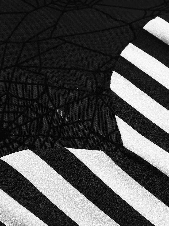 She slips into this Black 1930s Spiderweb Mesh Stripe Fishtail Dress and suddenly it&