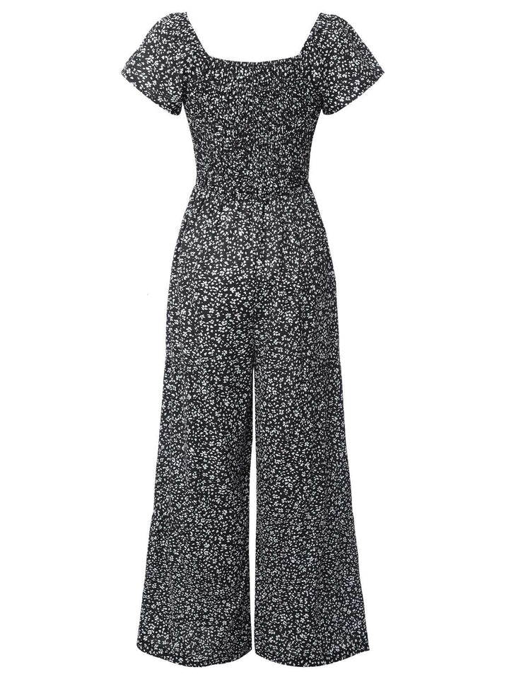 Black 1930s Square Neck Floral Jumpsuit: timeless 1930s elegance she makes her own