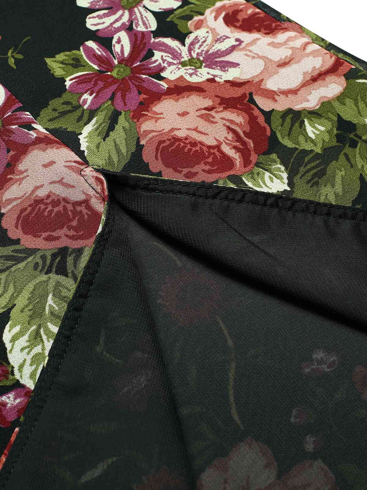 Black 1930s Square Neck Ruffled Floral Dress, vintage dress, retro fashion, floral print - perfect for women who love vintage and retro fashion