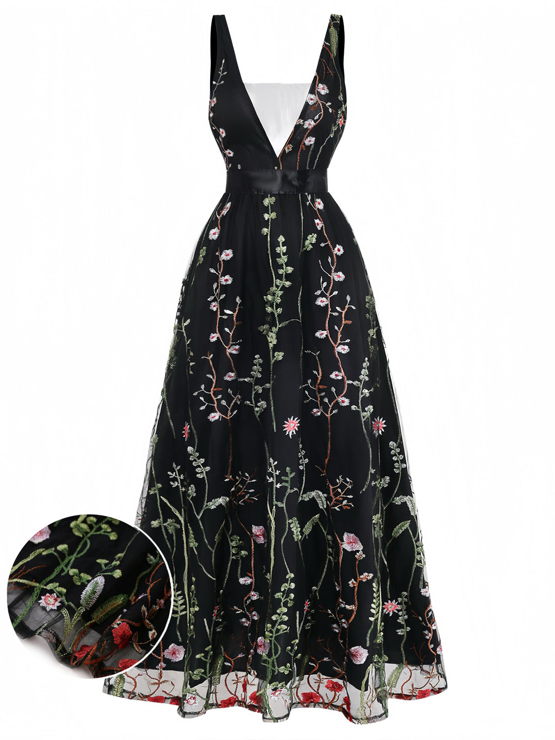 Black 1930s V Neck Vintage Dress