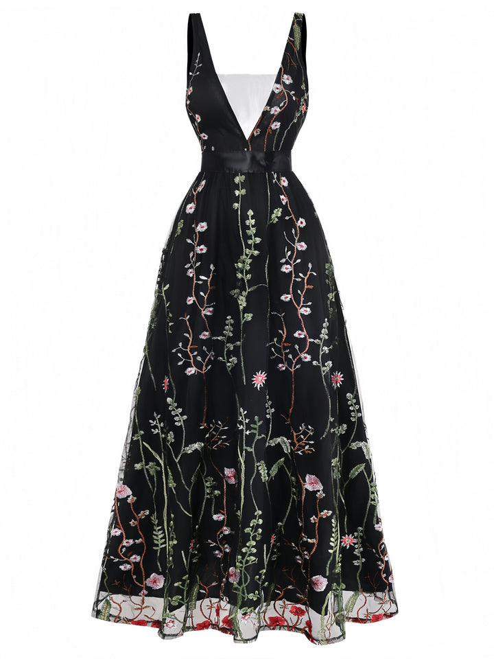 Black 1930s V Neck Vintage Dress 2