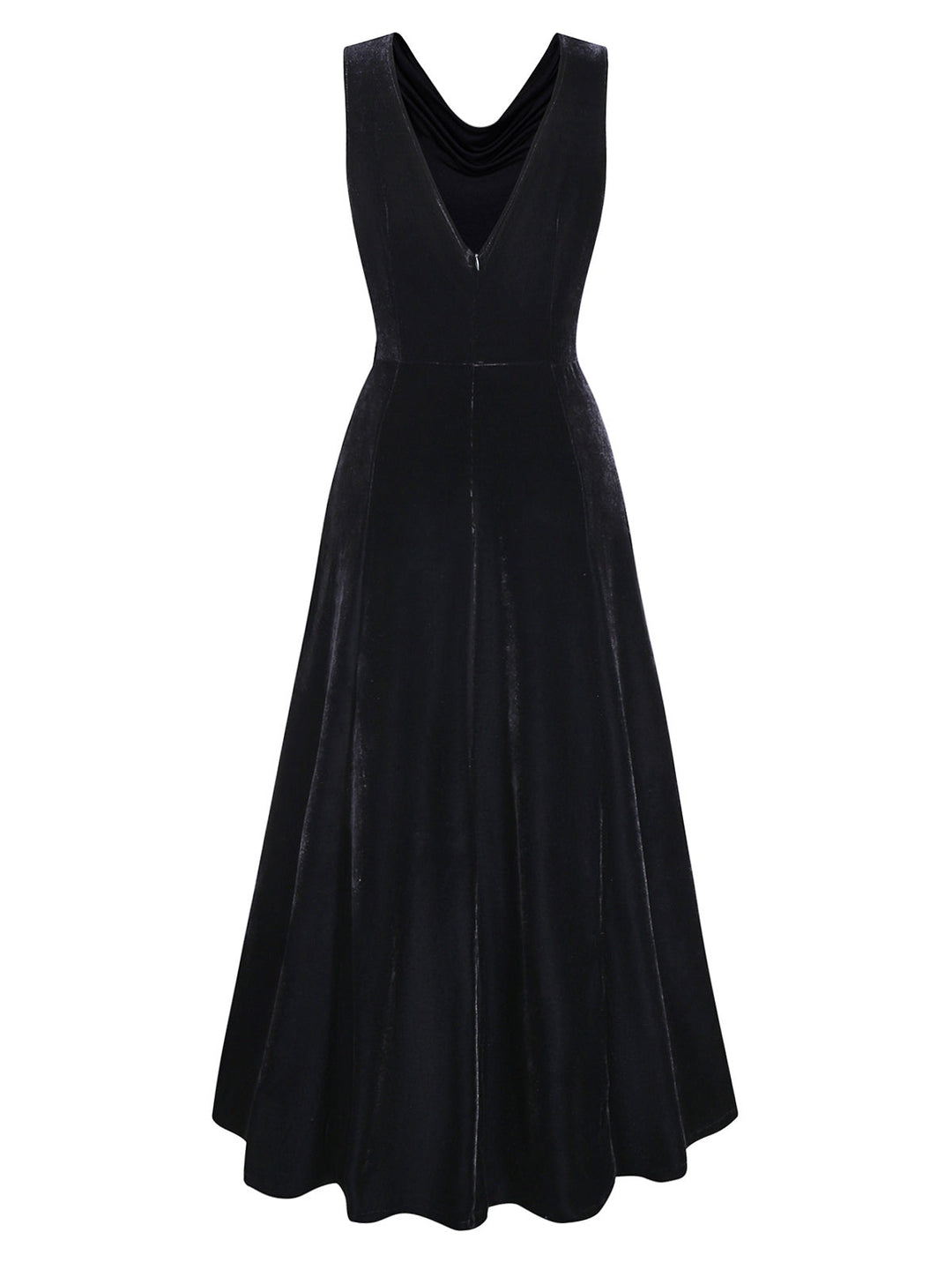 Black 1930s Velvet Cowl Neck Feather Brooch Dress - vintage dress, retro fashion, classic black