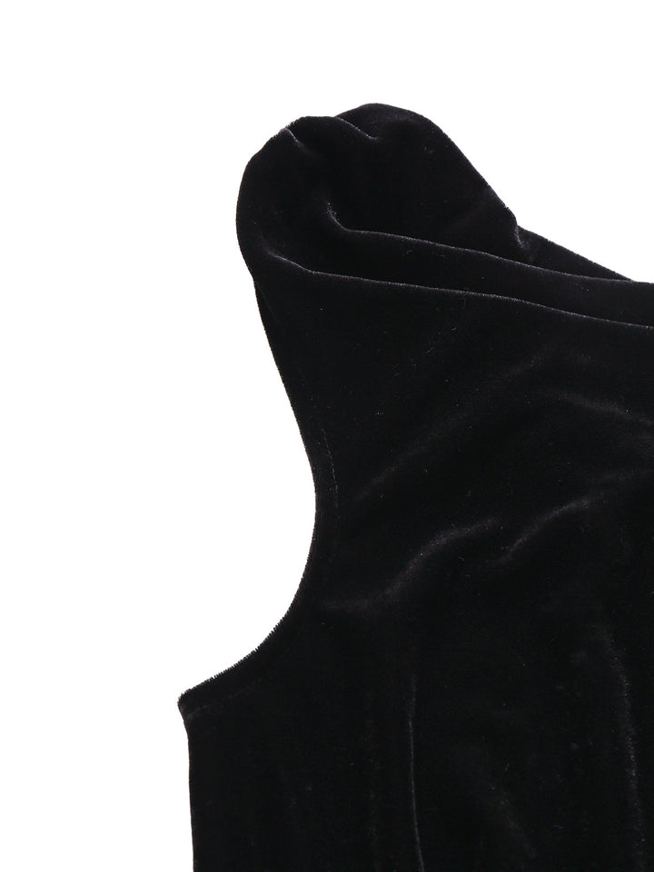 Black 1930s Velvet Cowl Neck Feather Brooch Dress - vintage dress, retro fashion, classic black