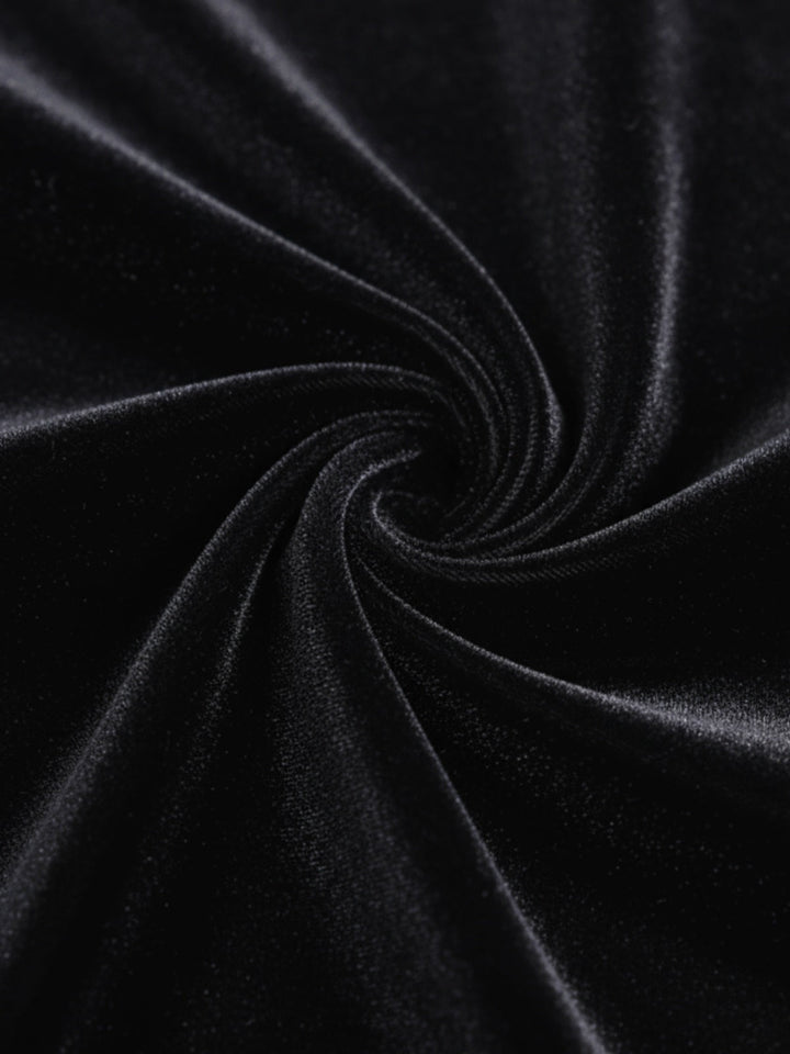 Black 1930s Velvet Cowl Neck Feather Brooch Dress - vintage dress, retro fashion, classic black