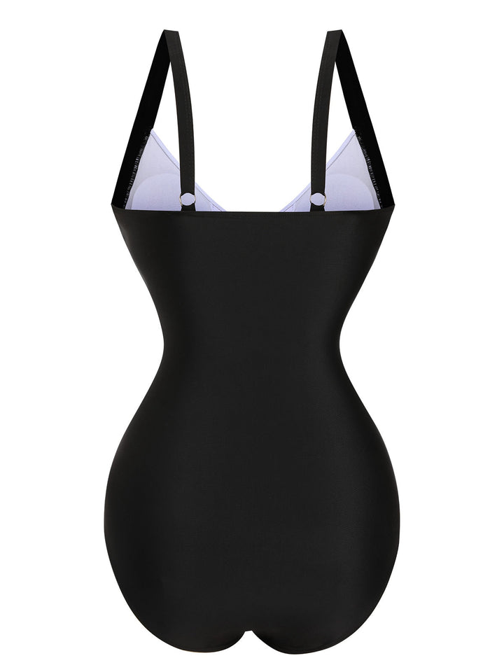 Black 1930s Wide-Straps Flowers Swimsuit, vintage swimsuit, pin-up swimwear - perfect for women who love vintage and retro fashion