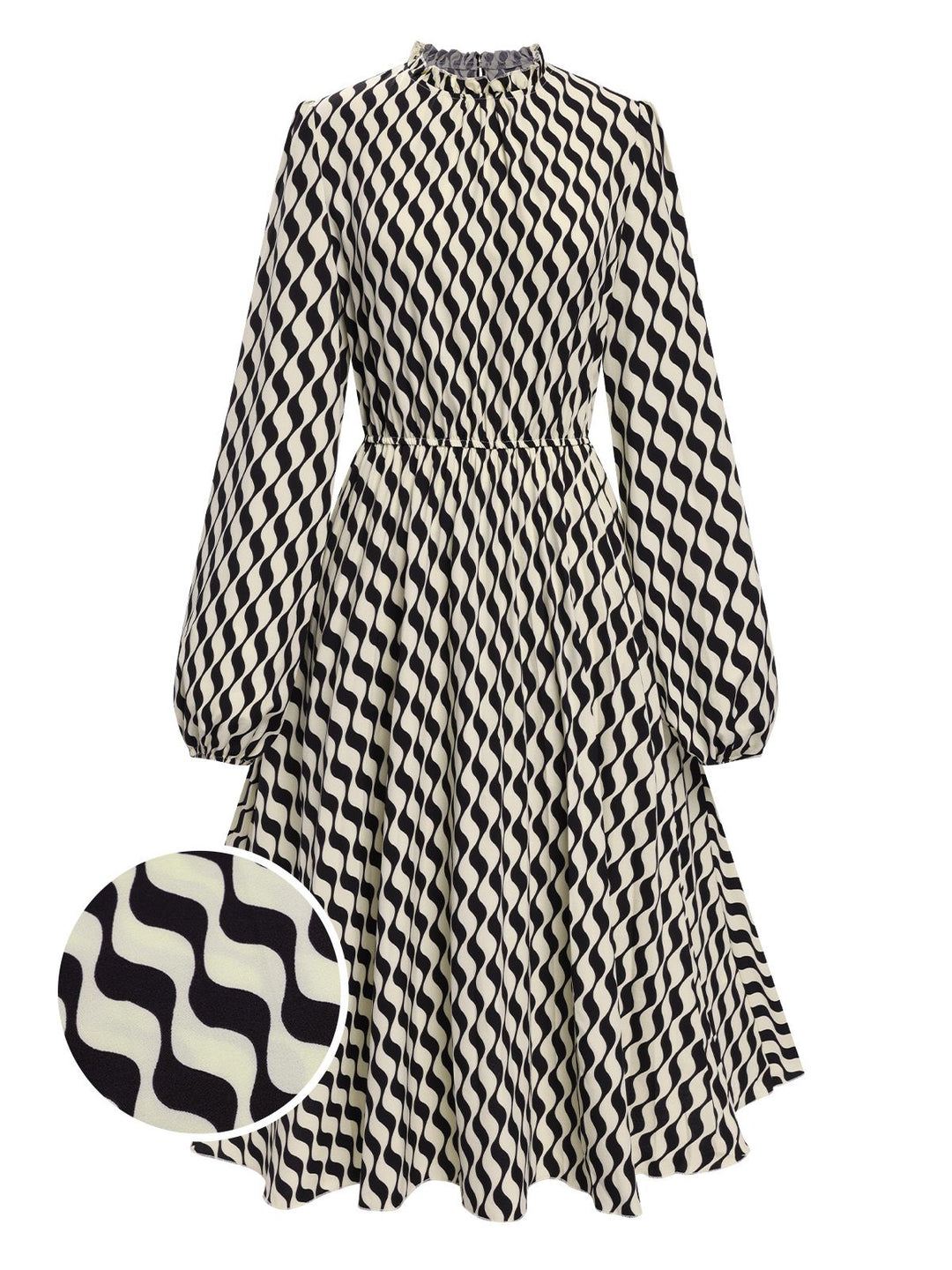 Black 1940s Balloon Sleeve Pleated Chevron Dress, vintage dress, retro fashion - perfect for women who love vintage and retro fashion