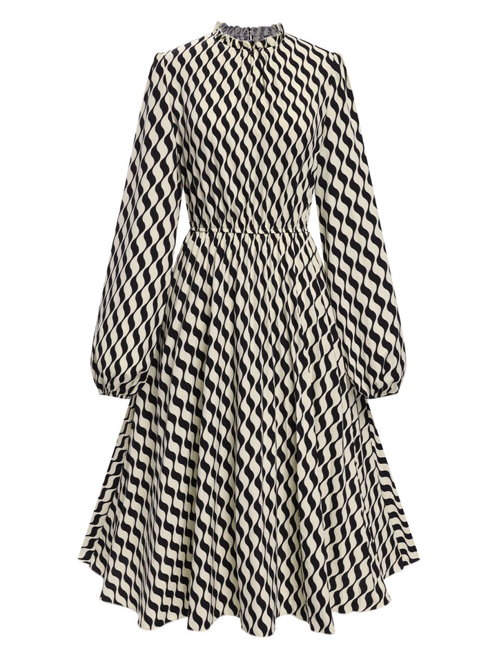 Black 1940s Balloon Sleeve Pleated Chevron Dress, vintage dress, retro fashion - perfect for women who love vintage and retro fashion