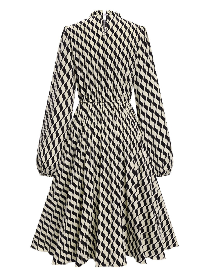 Black 1940s Balloon Sleeve Pleated Chevron Dress, vintage dress, retro fashion - perfect for women who love vintage and retro fashion