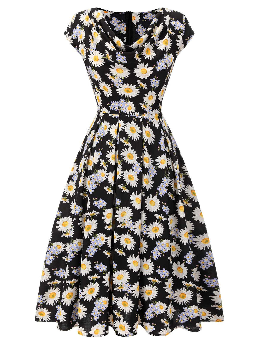 Black 1940s Cap Sleeve Daisy Dress — vintage elegance for the modern woman