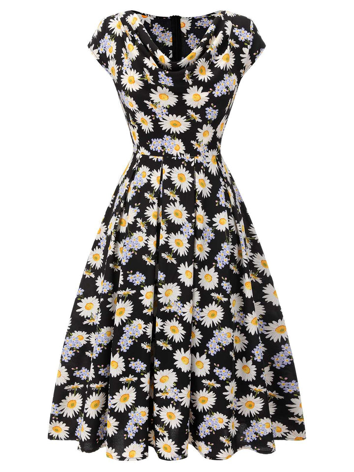 Black 1940s Cap Sleeve Daisy Dress — vintage elegance for the modern woman