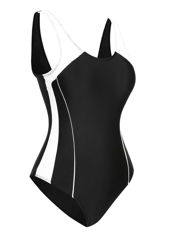 Black 1940s Contrast One-Piece Swimsuit: 1940s Riviera elegance, reimagined for her