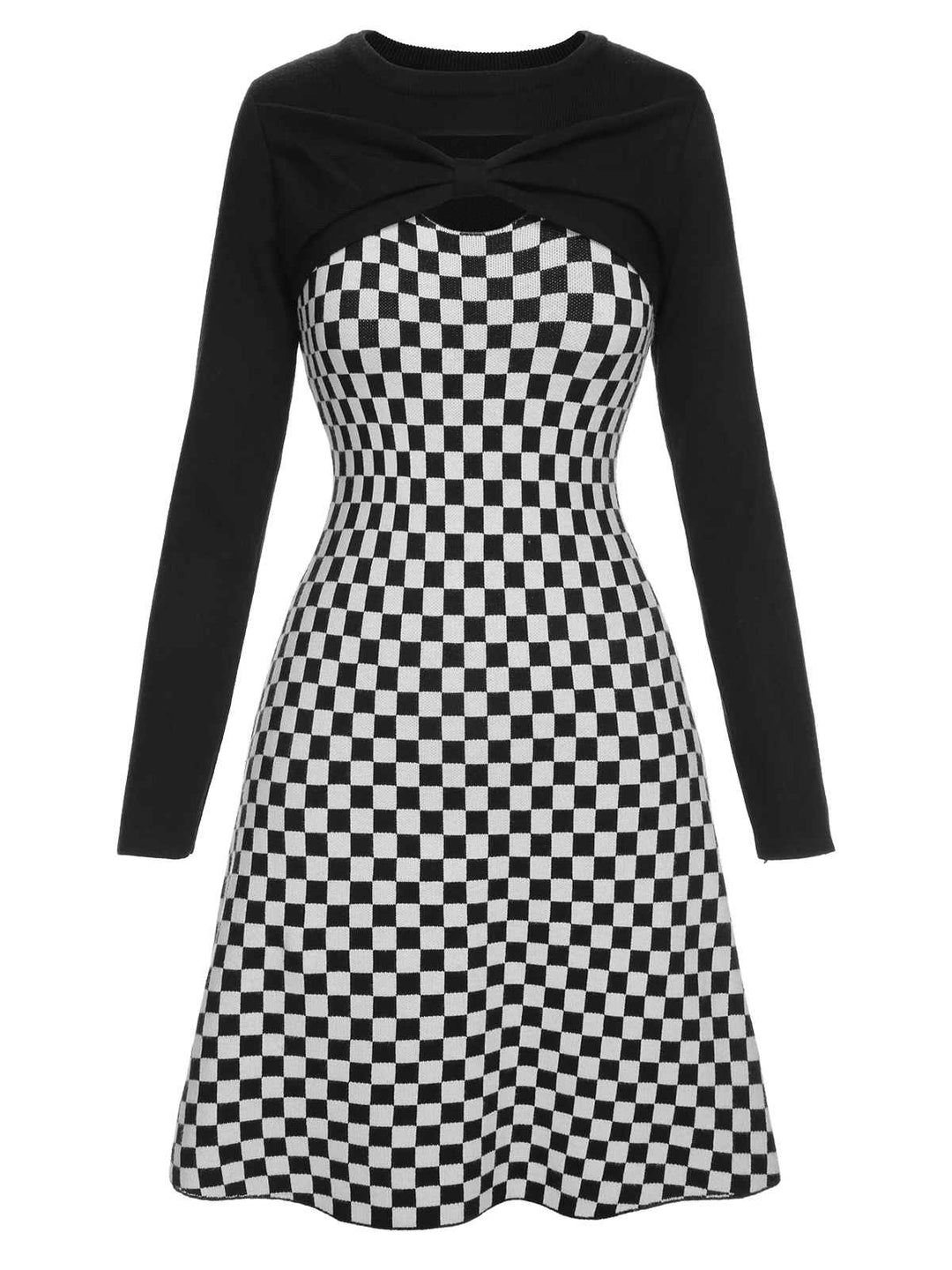 Black 1940s Contrast Plaid Patchwork Dress, vintage dress, retro fashion - perfect for women who love vintage and retro fashion