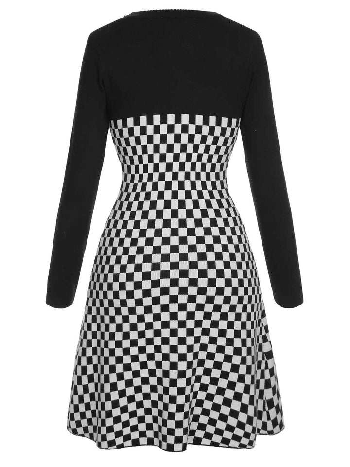 Black 1940s Contrast Plaid Patchwork Dress, vintage dress, retro fashion - perfect for women who love vintage and retro fashion
