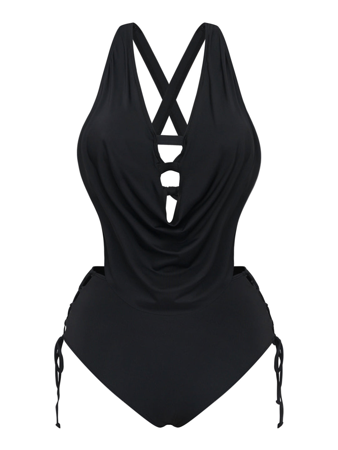Black 1940s Crisscross Cutout Lace-Up Tankini Set: beautiful vintage fashion, retro style, classic elegance with timeless appeal