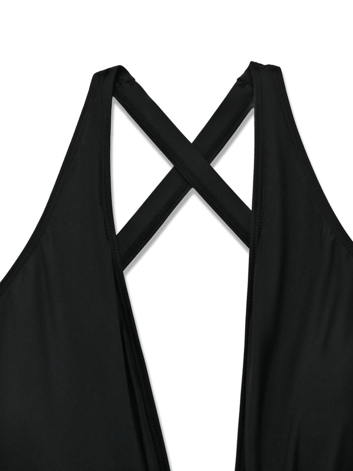 Black 1940s Crisscross Cutout Lace-Up Tankini Set - vintage fashion, retro style, classic elegance for vintage lovers