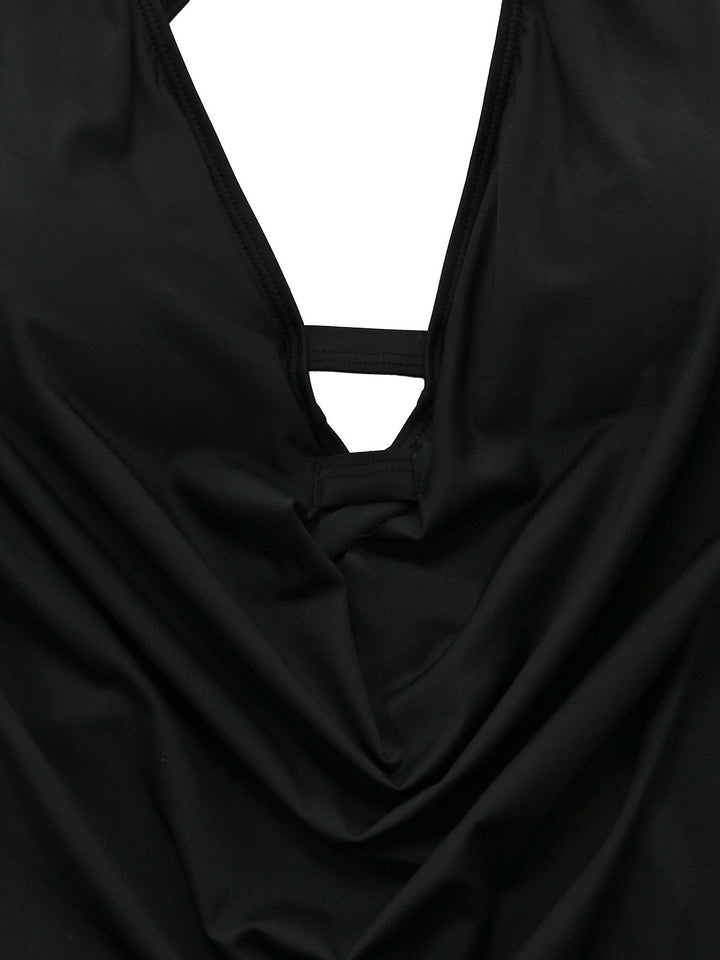 Black 1940s Crisscross Cutout Lace-Up Tankini Set | vintage fashion, retro style, classic elegance - perfect for retro fashion enthusiasts