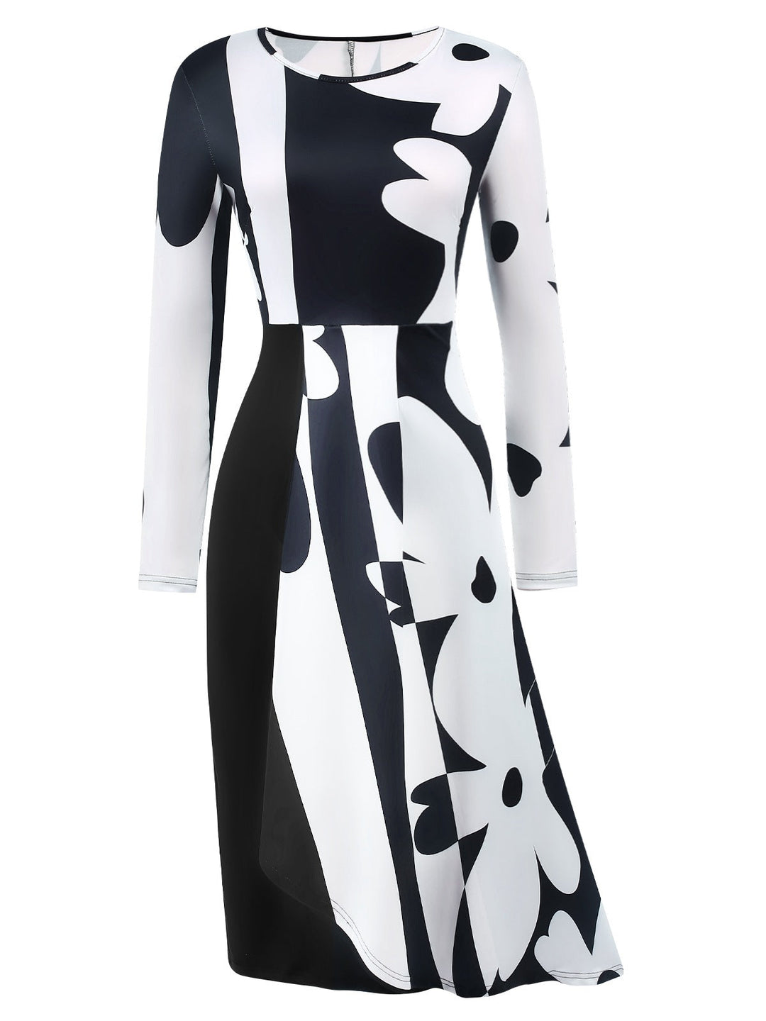 She slips into this Black 1940s Extra Skirt Floral Stripe Dress and suddenly it&