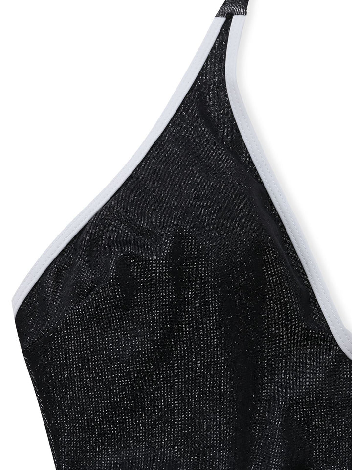 Black 1940s Floral Cut-Out Halter One-Piece Swimsuit - vintage swimsuit, pin-up style, classic black