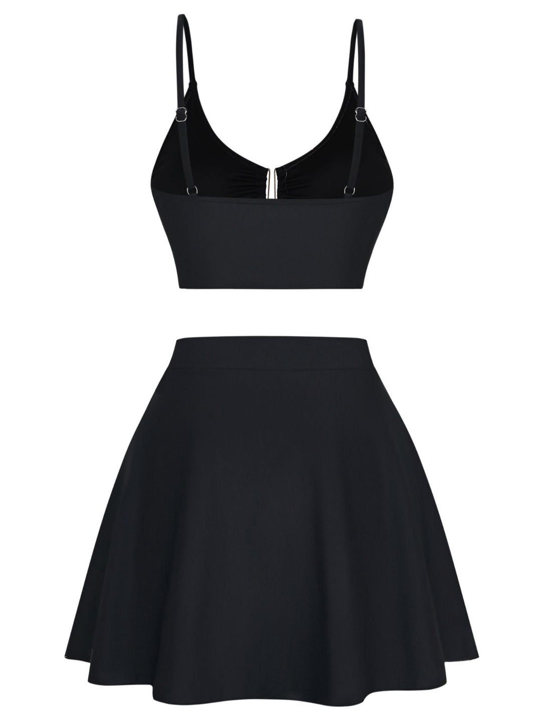 Black 1940s Floral Metal Buckle Tankini Set - vintage fashion, retro style, classic black