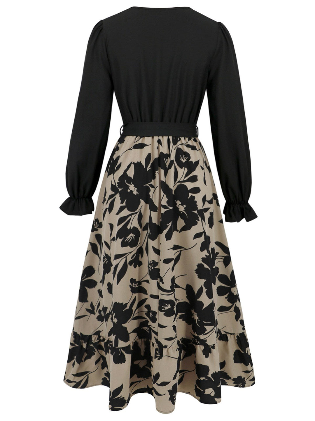 This Black 1940s Floral Silhouette Long Sleeved Dress wraps her in 1940s elegance, one twirl at a time